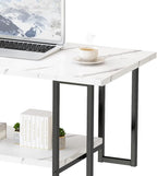 AWQM Marble Coffee Table, Faux Marble Top Rectangular Coffee Table with Black Metal Frame, 2 Tier Living Room Table for Living Room, Office, Balcony, White, 40 Inch