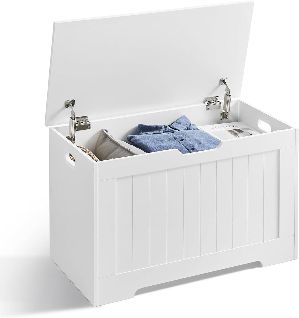 VASAGLE Storage Chest, 29.9 Inches Width Bench with 2 Safety Hinges | Shoe Bench, Farmhouse Style, for Entryway, Bedroom, Living Room, Cloud White, SOFIE Collection ULHS11WT
