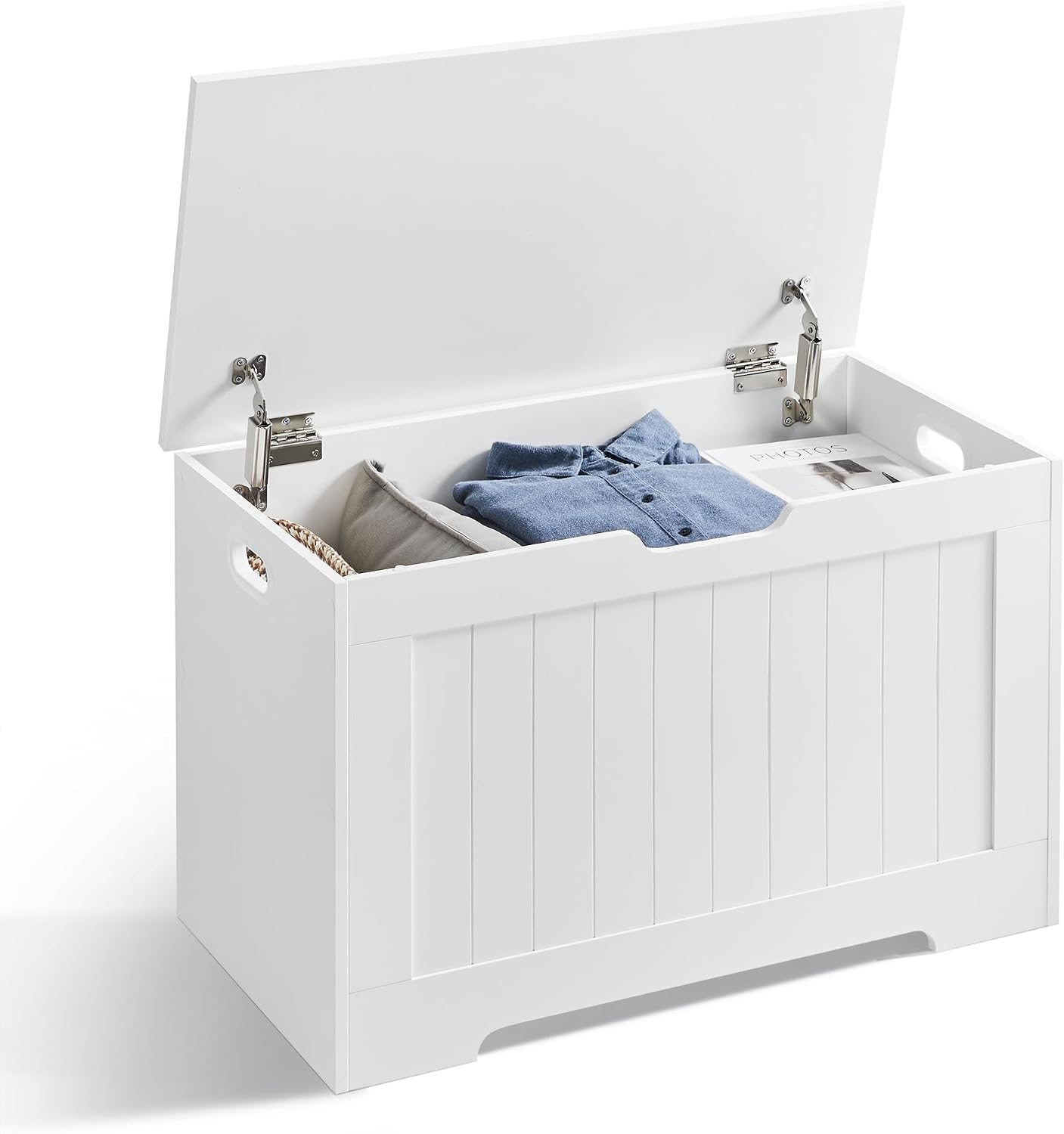 VASAGLE Storage Chest, 29.9 Inches Width Bench with 2 Safety Hinges | Shoe Bench, Farmhouse Style, for Entryway, Bedroom, Living Room, Cloud White, SOFIE Collection ULHS11WT