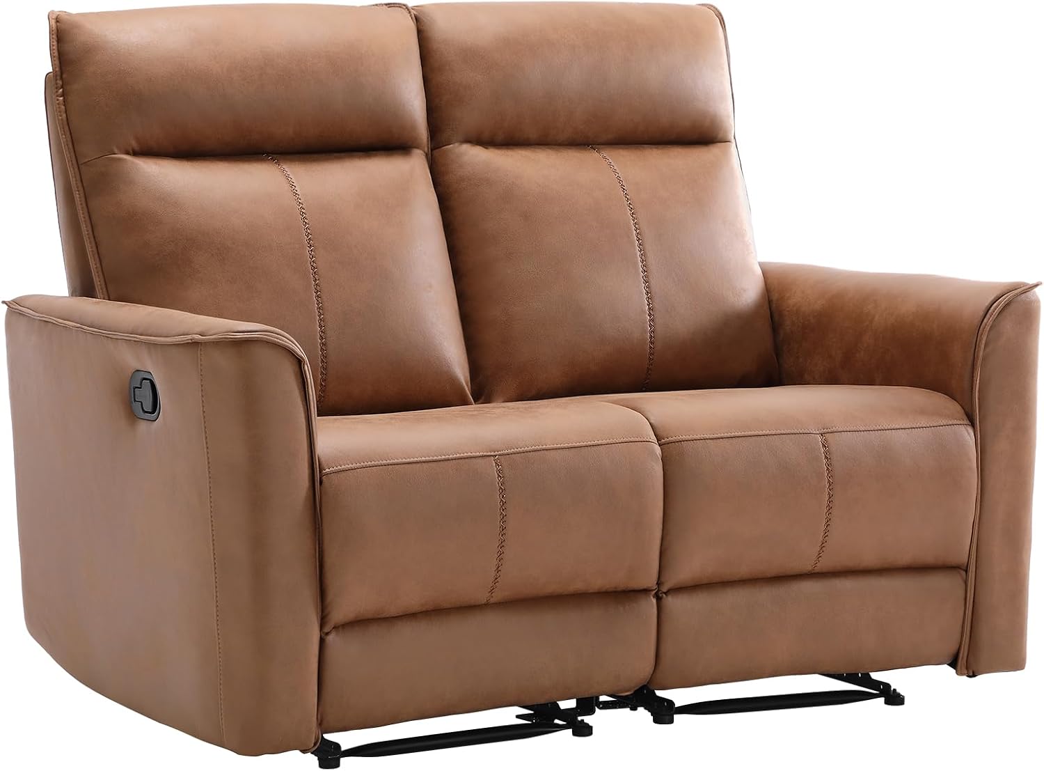CANMOV Manual Loveseat Recliner Sofa, Wall-Hugger 2 Seat Reclining Love Seat Couches, Leathaire Reclining Sofa Set, Double Seater Recliner Chair for Living Room, Office, Apartment, Brown