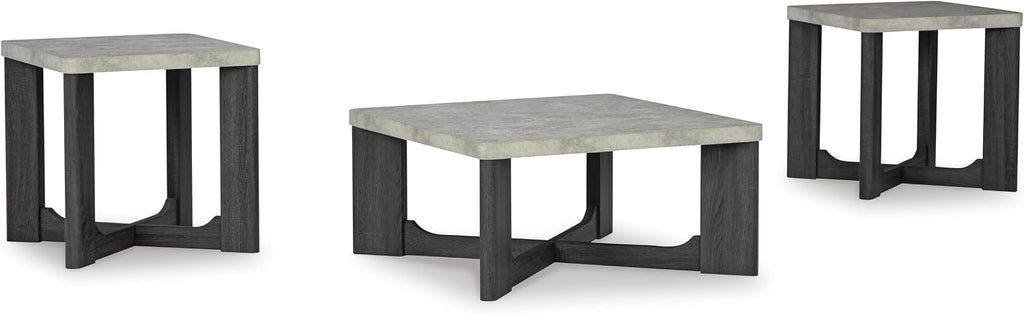 GTU Furniture Contemporary MDF Square 3-Piece Coffee Table Set, Cocktail Table with 2 Matching End Tables, Two-Tone Gray Finish for Living Room