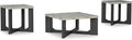 GTU Furniture Contemporary MDF Square 3-Piece Coffee Table Set, Cocktail Table with 2 Matching End Tables, Two-Tone Gray Finish for Living Room