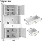 71" Tall Kitchen Pantry Cabinet, Metal Storage Cabinet, with 6 Doors & 6 Adjustable Shelves & 2 Drawer,Cupboard for Bathroom, Dinning Room, Kitchen, White