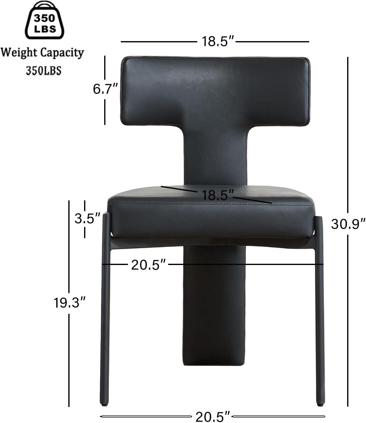 GrandNoor Black Dining Chairs Set of 2,Faux Leather Dining Chairs with Soft Cushion,Comfortable Upholstered Armless Dining Room Chairs with Curved Plywood Back