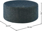 Blue Round Woven Fabric Upholstered Ottoman, 38 Inches, Lightweight, Stylish Outdoor Furniture for Patio, Garden, Balcony