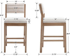 BESTANO 26” Counter Height Bar Stools Set of 2 Linen Upholstered Kitchen Island Stools with Back Mid Century Rectangle Wood Barstools Countertop Bar Chairs, Beige