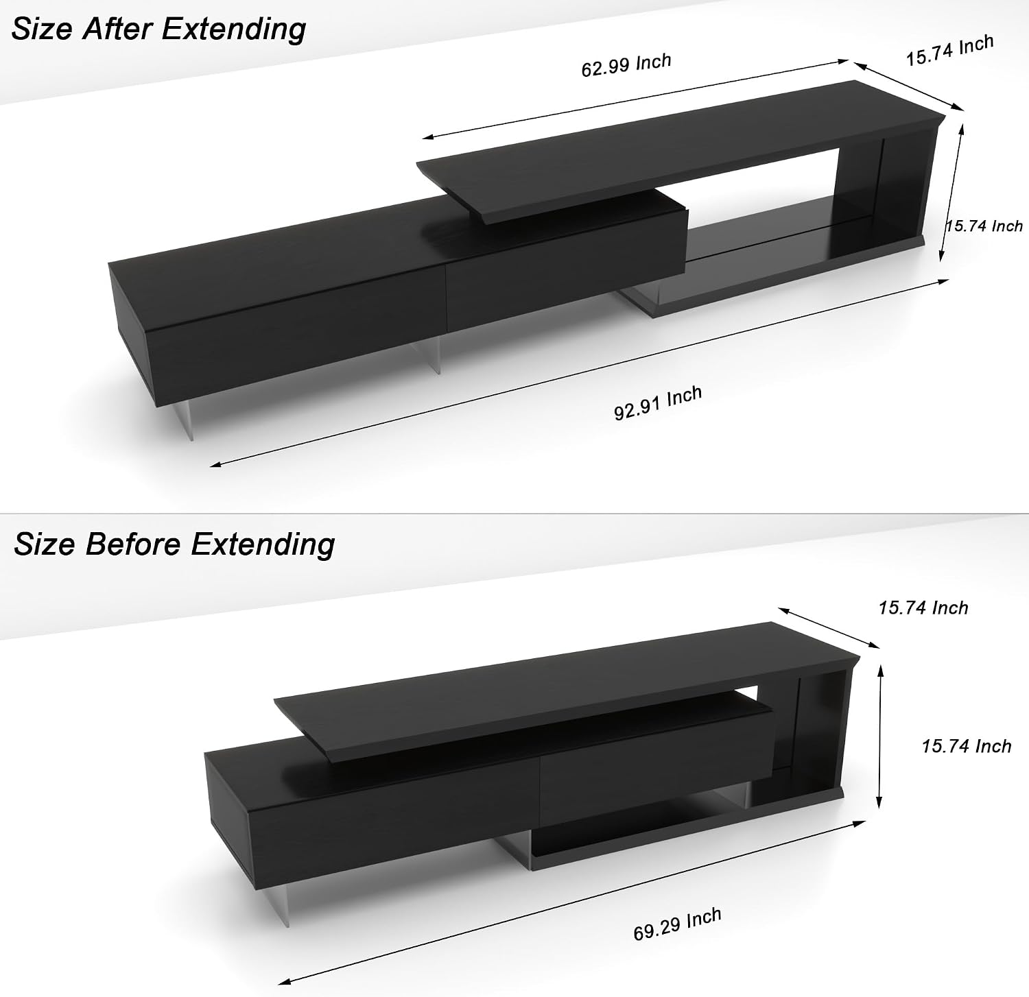 LED TV Stand for 65 75 85 Inch TV, Extendable Entertainment Center | 60 70 80 90 Inch TV Console Equipped with Light String, Two Pull-Down Door, TV Table for Living Room, Black