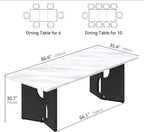 86.6" Modern Dining Table for 6-10 People,Long Kitchen Tables with Wooden Black V Shaped Frame Legs,Rectangular Dinner Table with Imitation Marble Tabletop for Kitchen, Dining Room（Only Table