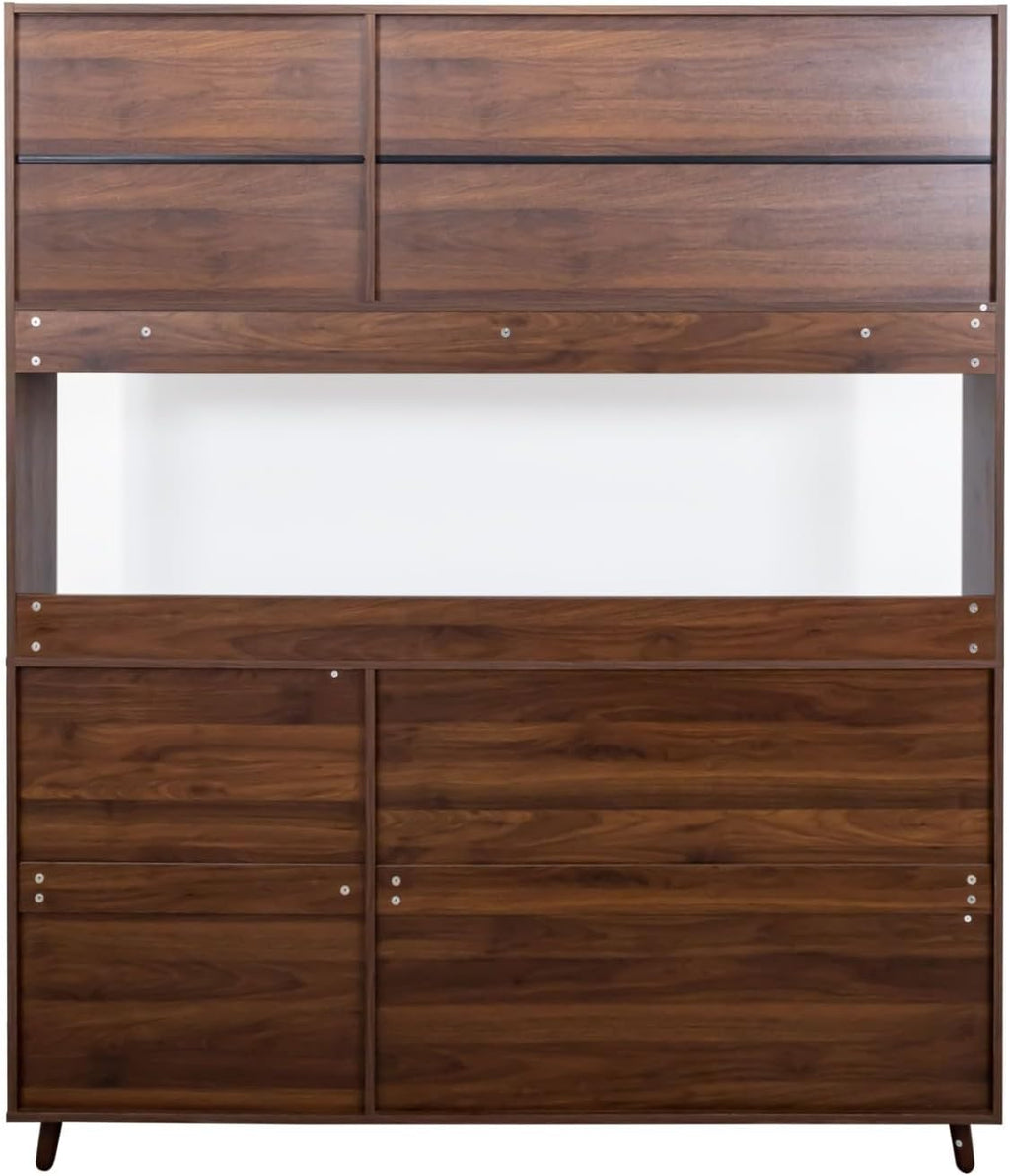 KEIKI 75" H x 63" W Kitchen Pantry Storage Cabinet with Countertop, Glass Doors, Drawers, Microwave Stand and Shelves, Tall Freestanding Wood Hutch Food Pantries Cupboard for Coffee Bar, Dining Room