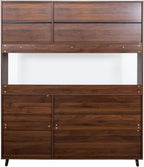KEIKI 75" H x 63" W Kitchen Pantry Storage Cabinet with Countertop, Glass Doors, Drawers, Microwave Stand and Shelves, Tall Freestanding Wood Hutch Food Pantries Cupboard for Coffee Bar, Dining Room