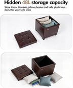 ABHENG Steel Frame Square Ottoman with Storage Antique Brown UASND63R | 17.7" x 17.7" x 17.7", Hold 660 lbs, 48L Storage Capacity, Waterproof Synthetic Leather, Removable Lid, for Dorm Living Room