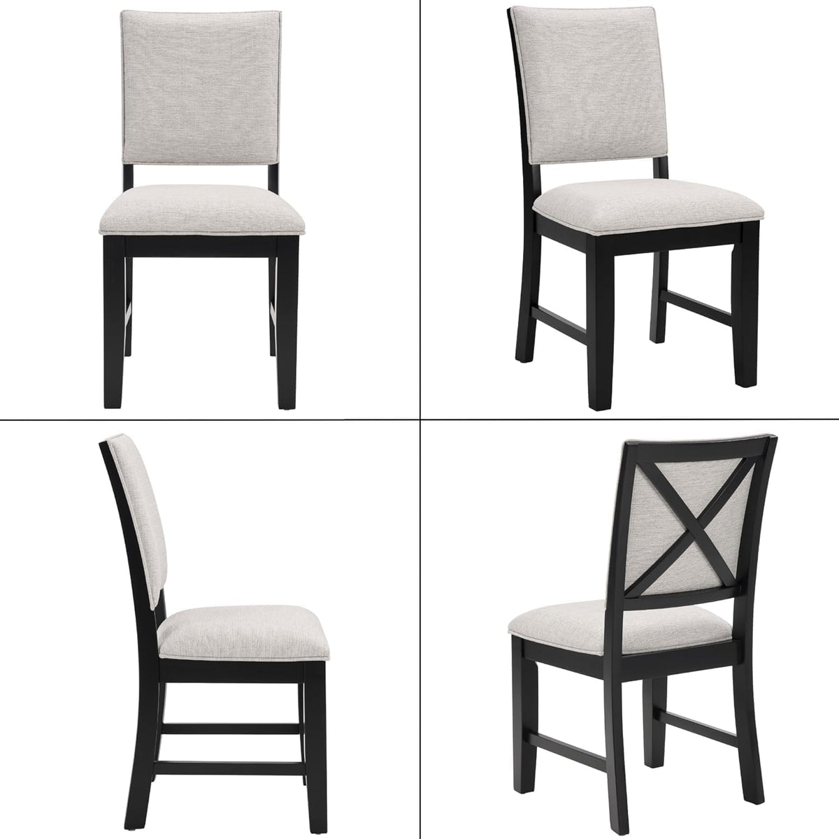 chairus Farmhouse Dining Chairs Set of 4, Upholstered Armless Dining Room Chairs with Stuffed Back and Cushion Wooden Kitchen Chairs for Dining Table/Restaurant/Reception, Linen Grey/Black Leg