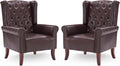 Modern Accent Chair Set of 2, Mid-Century Faux Leather Armchair Upholstered Club Sofa Chair with Wooden Legs, High Back Living Room Chair for Bedroom, Office, Lounge (Caramel)