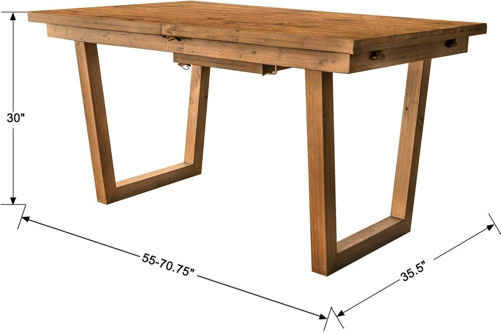 55-71'' Extendable Dining Table for 4 6 8, Reclaimed Pine Wood Kitchen Table with U-Shaped Leg, Rectangular Dining Room Table for Kitchen, Home Office, Living Room, Space Saving, Brown