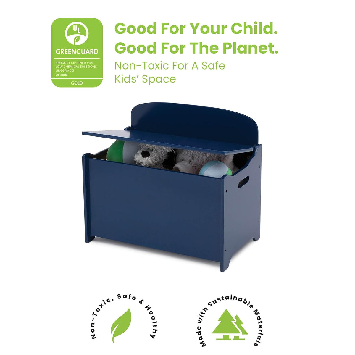 Delta Children Kids Table and Chair Set (4 Chairs Included), Grey/Blue & MySize Deluxe Toy Box, Greenguard Gold Certified, Deep Blue