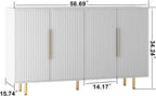 Sideboard Cabinet, 56" Large Buffet with Storage, Wood Credenza with 4 Fluted Doors and Adjustable Shelves, for Living Room, Kitchen, Entryway, White