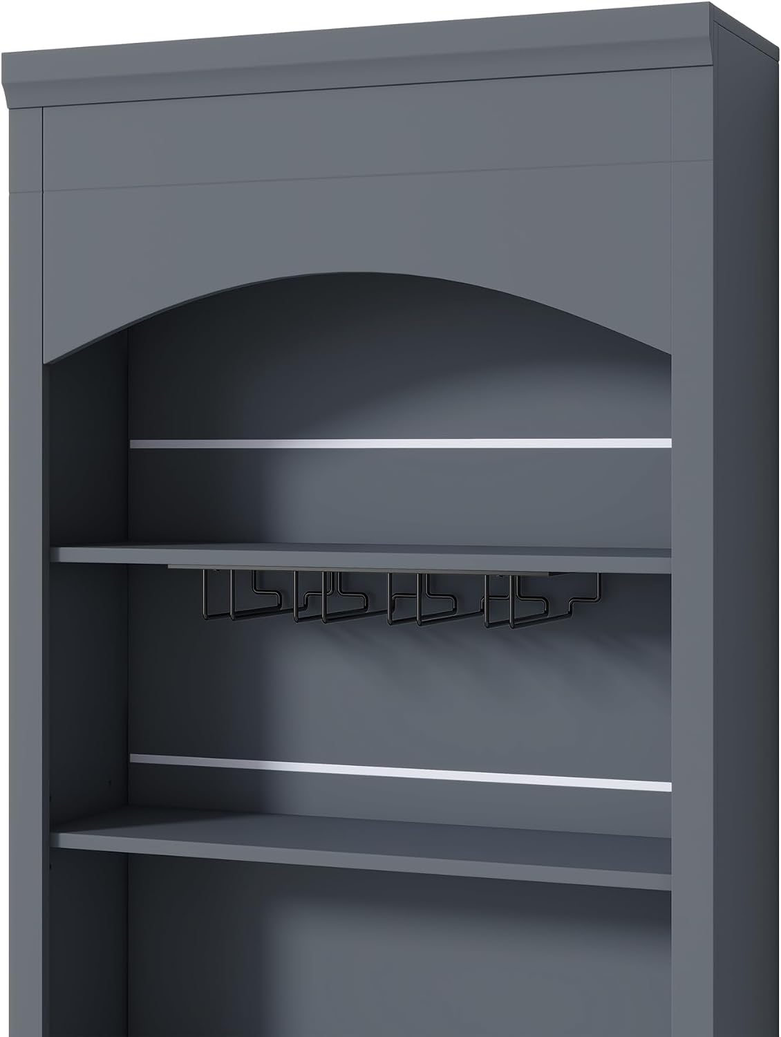 Modern 28.7x17.5x83.7 Inch Tall Kitchen Pantry Cabinet, Freestanding Hutch with Faux Marble Top, 5 Drawers & Adjustable Shelf, Glass Holders, Space-Saving Storage for Kitchen/Dining Room (1, Gray)