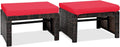 RELAX4LIFE 2-Piece Wicker Outdoor Ottoman, Rattan Footrest Set of 2 with Removable Cushions, 3-in-1 Foot Stool, Side Table & Additional Seating, Outdoor Footstools for Patio Backyard (Red)