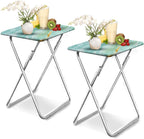 Garden 4 you Folding TV Tray Table,TV Dinner Table with Sturdy MDF Top,Eating Trays for Living Room with No Assembly Required, 2PCS (Sea Blue)