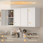 IRONFFICE Wall Cabinet,Metal Wall Cabinet for Garage with Lock,Metal Locking Storage Cabinet with Adjustable Shelf for Kitchen,Home Office,White