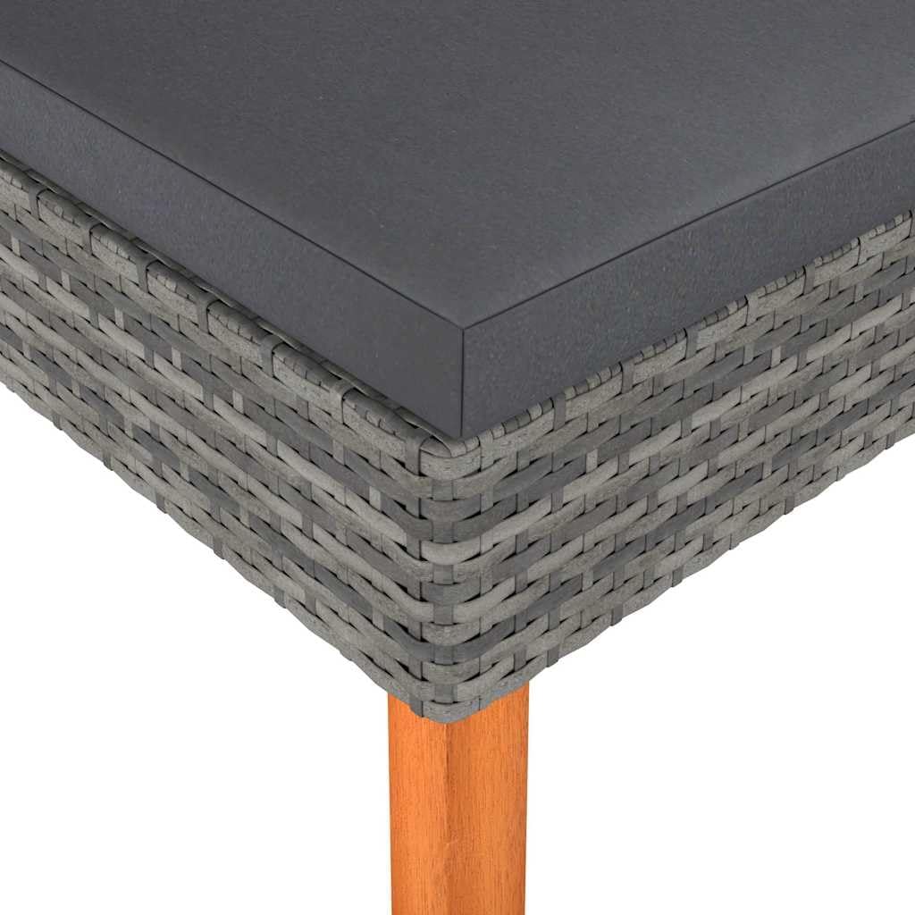Poly Rattan Footstool with Solid Eucalyptus Wood Legs, PE Rattan Outdoor Indoor Footstool with Removable Washable Cushion, Powder-Coated Steel Frame Garden Footrest for Relaxing