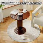 Modern Acrylic Side Table, Sleek Round Coffee Table, Pedestal End Table, Multi-Purpose Coffee Table for Living Room, Bedroom and Office(Brown)