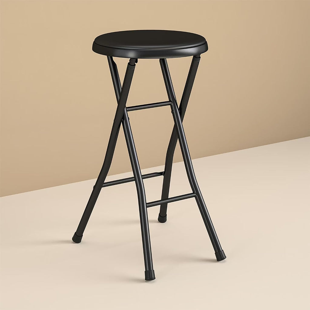 Vinyl Padded Folding Stool, 24 Inch, Black
