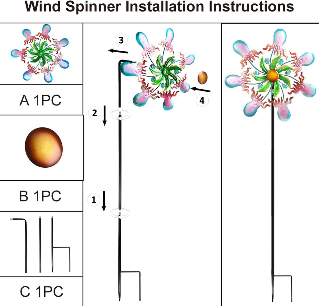 Jellyfish Wind Spinners - 39" Ocean-Themed Metal Wind Sculptures Garden Stake Art, 13.5” Windmill Yard Kinetic, Outdoor Decor for Patio & Lawn - Metal Beach Sculpture with Jellyfish Design