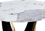 JUFU 48 Inch Round Dining Table for 4 to 6, Faux Marble Look, Modern Circle Kitchen Furniture with Stable Pedestal Base for Apartment, Dining Room, Living Room, Restaurant