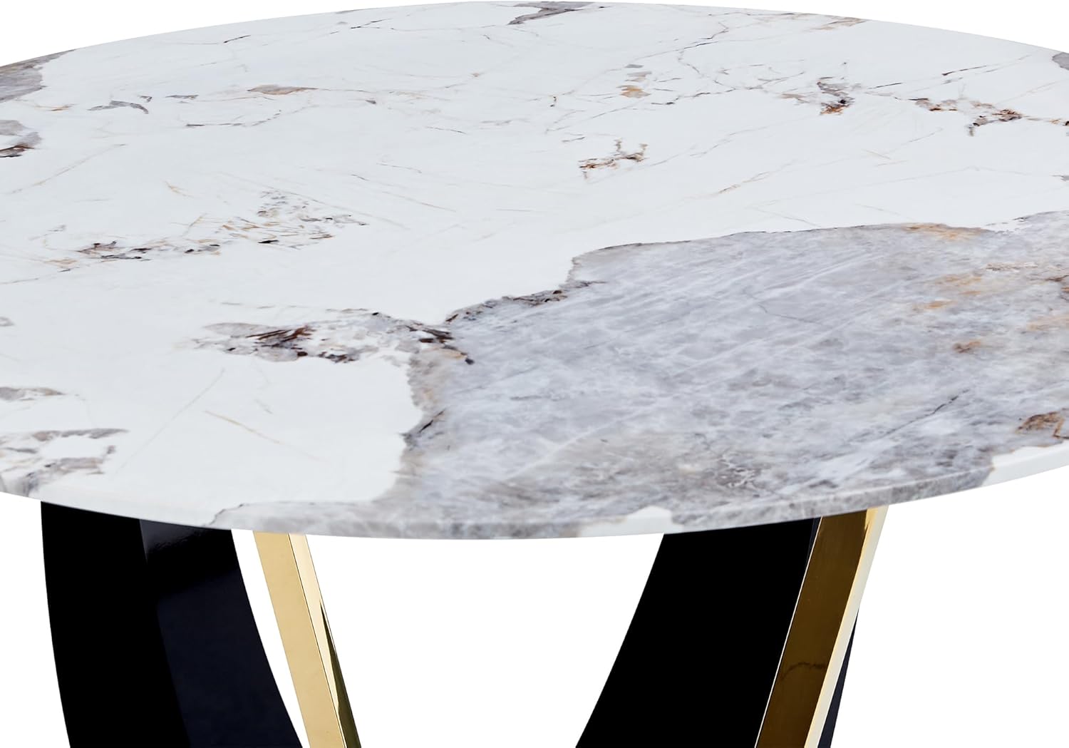 JUFU 48 Inch Round Dining Table for 4 to 6, Faux Marble Look, Modern Circle Kitchen Furniture with Stable Pedestal Base for Apartment, Dining Room, Living Room, Restaurant