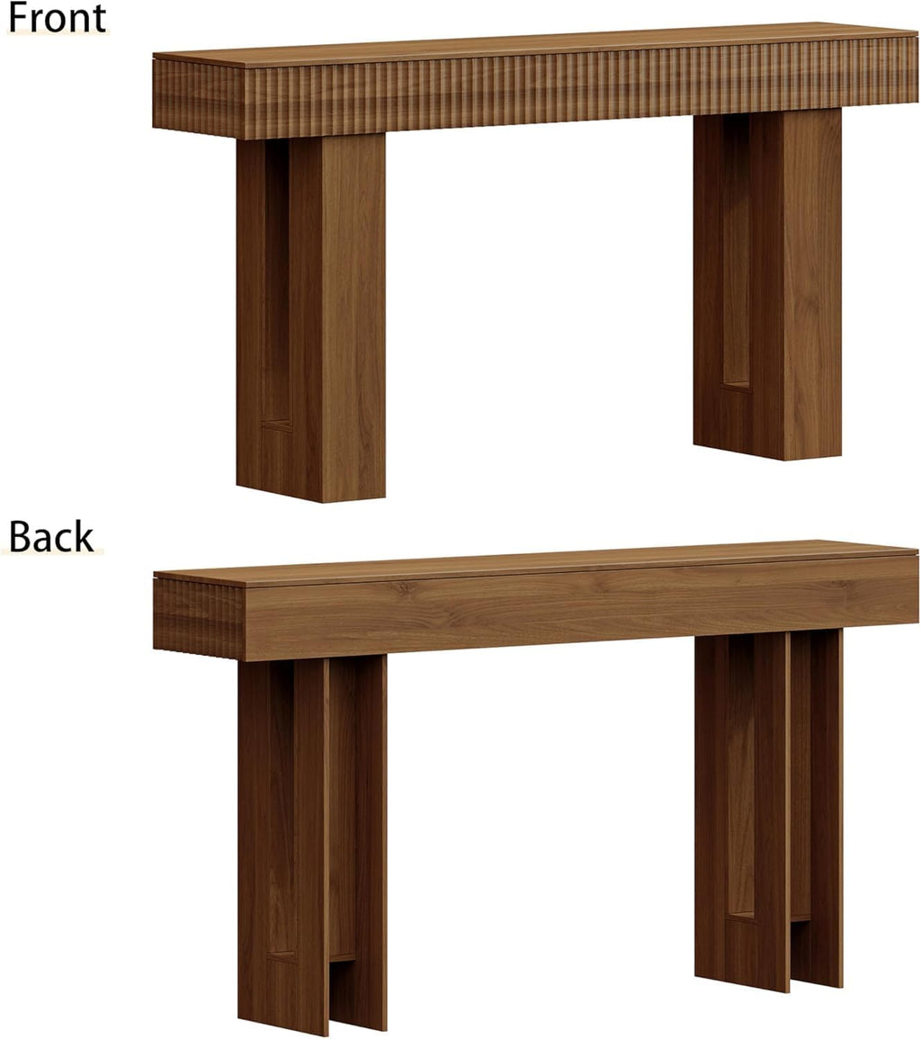 63-Inch Long Entryway Console Table with a Fluted Design, Thick Wood Farmhouse Sofa Table Behind Couch, Narrow Hallway Accent Table for Living Room, Foyer, Entrance,Modern Walnut