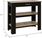 Kitchen Island with Two Shelves, One Drawer, Four Legs, Towel Hanger, Black | Combines two open shelves, one drawer, and towel hanger for storage