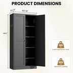Kitchen Pantry Cabinet, 61" H Storage Cabinet with Doors and Adjustable Shelves, Spacious Cupboard with 2 Handles, Metal Kitchen Cabinet for Dining Room, Living Room,Black