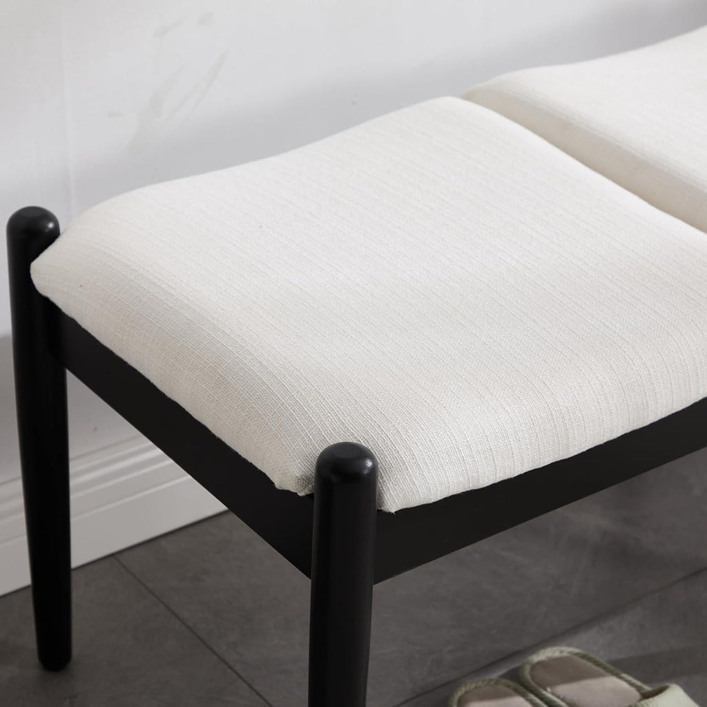 CIMOTA Modern Linen End of Bed Bench, Upholstered Bedroom Ottoman Bench Entryway Bench for Hallway/Dress Room/Living Room, Window Ottoman Bench with Solid Wood Legs, 54 Inch Long, White