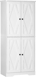 70.75" Farmhouse Kitchen Pantry Cabinet, Freestanding Tall Storage Cabinet with 4 Barn Doors and Adjustable Shelves for Dining Room, White
