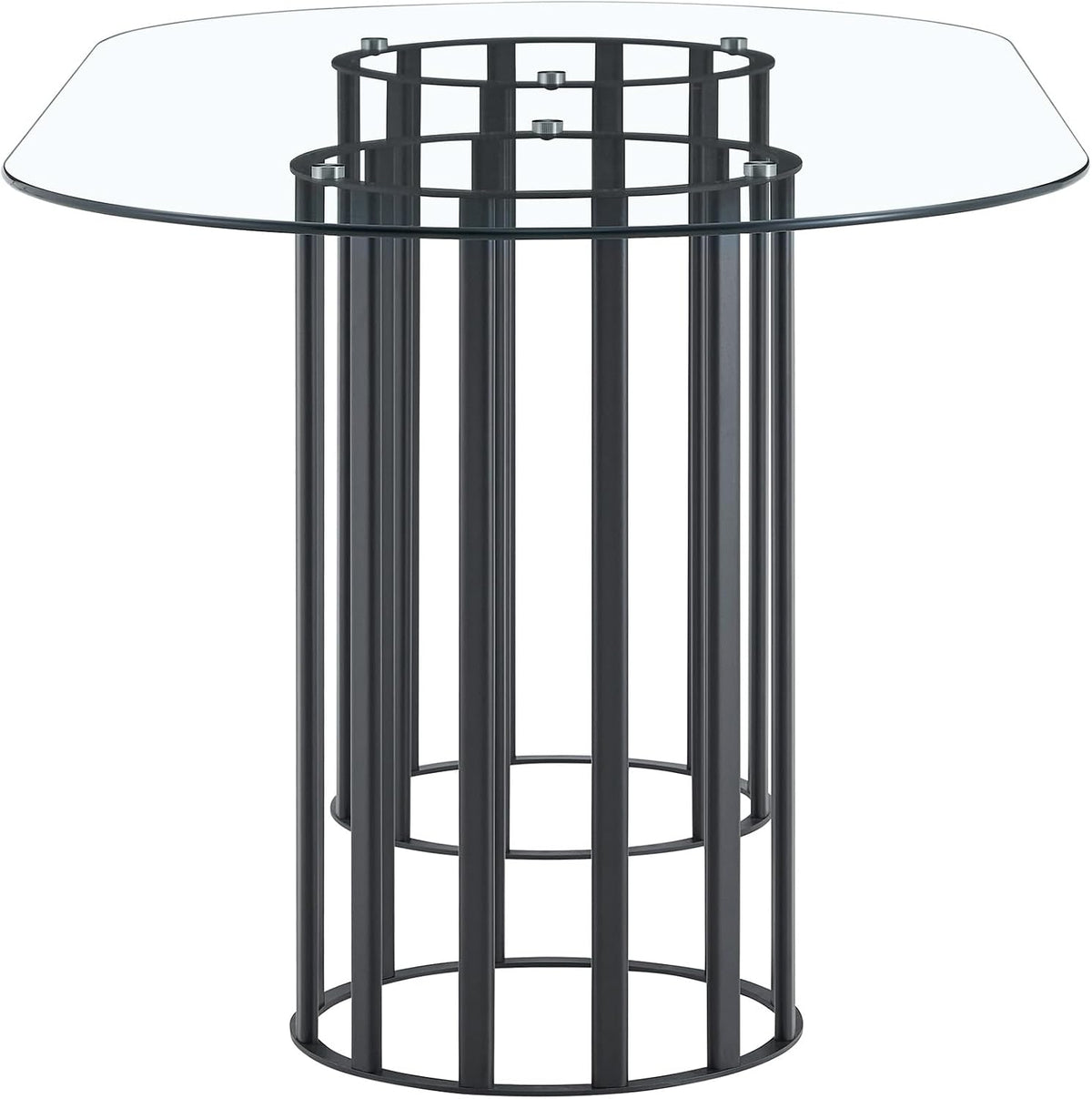 Oval Tempered Glass Dining Table for 4-8 People, 71'' Tall Kitchen Tables for Small Spaces, Modern Dinning Room Furniture, Metal Pillar Base, for Living Room, Kitchen, Dining Room, Black