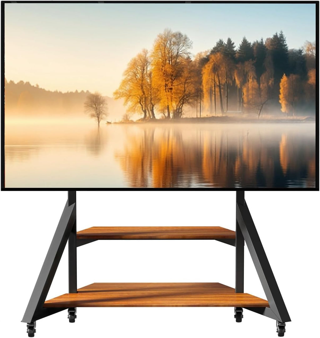 Mobile TV Stand for 65-100 Inch TVs, Holds Up to 220 lbs,Walnut | Height Adjustable Rolling TV Stand with Large Wooden Shelves and Wheels, VESA 800×600mm, VC-Z1188