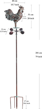 Metal Wind Spinner Rooster Décor Garden Statue 79" Antique Copper Chicken Yard Art Sculpture Outdoor Kinetic Garden Stake for Patio,Lawn,Country Cottage,Farm