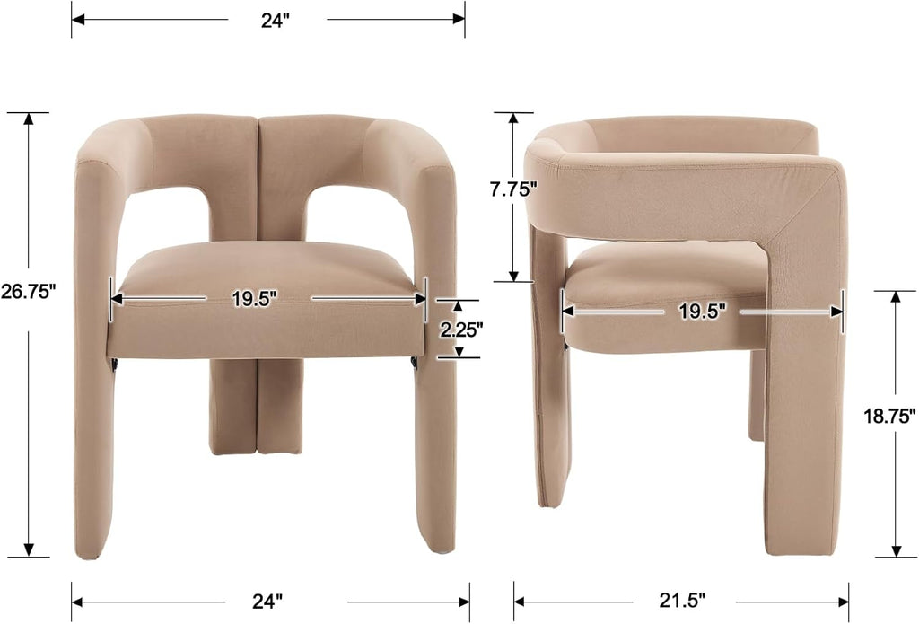 CIMOTA Modern Barrel Dining Chairs Set of 4, Velvet Fabric Upholstered Accent Chairs with Arms/Wood Legs/Open Back, Designer Kitchen Chairs for Living/Reception/Dining Room, Khaki