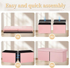 Bsketa Storage Ottoman Bench, 34" Folding Velvet Foot Rest Stool, Pink | Large Ottoman with Storage, Thicker Foam Padded Seat, Livingroom, Dorm, Bedroom, Easy to install, 86L,34 x 13 x 13in