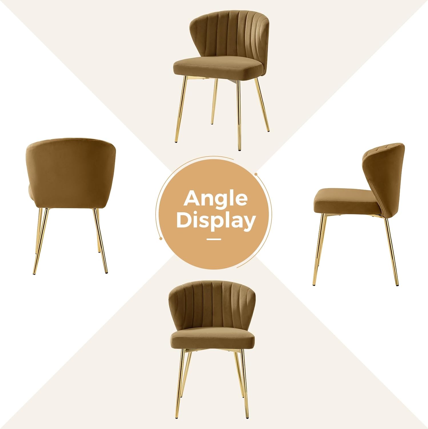 TINA'S HOME Velvet Dining Chairs Set of 2, Modern Upholstered Side Chair with Golden Legs, Small Cute Armless Accent Chair for Living Room, Kitchen, Bedroom, Beauty Room, Golden