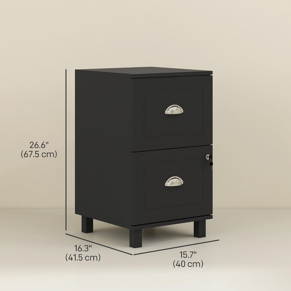 HOMCOM Vertical Filing Cabinet with 2 Drawers Lockable File Cabinet Black | Adjustable Hanging Bars, for A4 and Letter, for Home Office