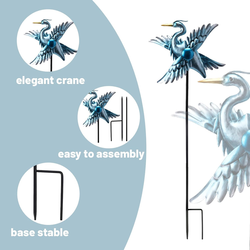 WONDER GARDEN Wind Spinners Outdoor - 2 Pack Small Metal Heron Wind Spinner Windmill, Wind Sculpture for Yard Patio Lawn Decor