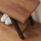 LVB Industrial Entryway Bench, Wood and Metal Storage Bench for Living Dining Room, Farmhouse Indoor Entry Way Shoe Benches Seat, Rustic Oak, 47 Inch Long | Farmhouse Indoor Entry Way Shoe Benches Seat, Wood and Metal Shoe Rack for Hallway Living Dining