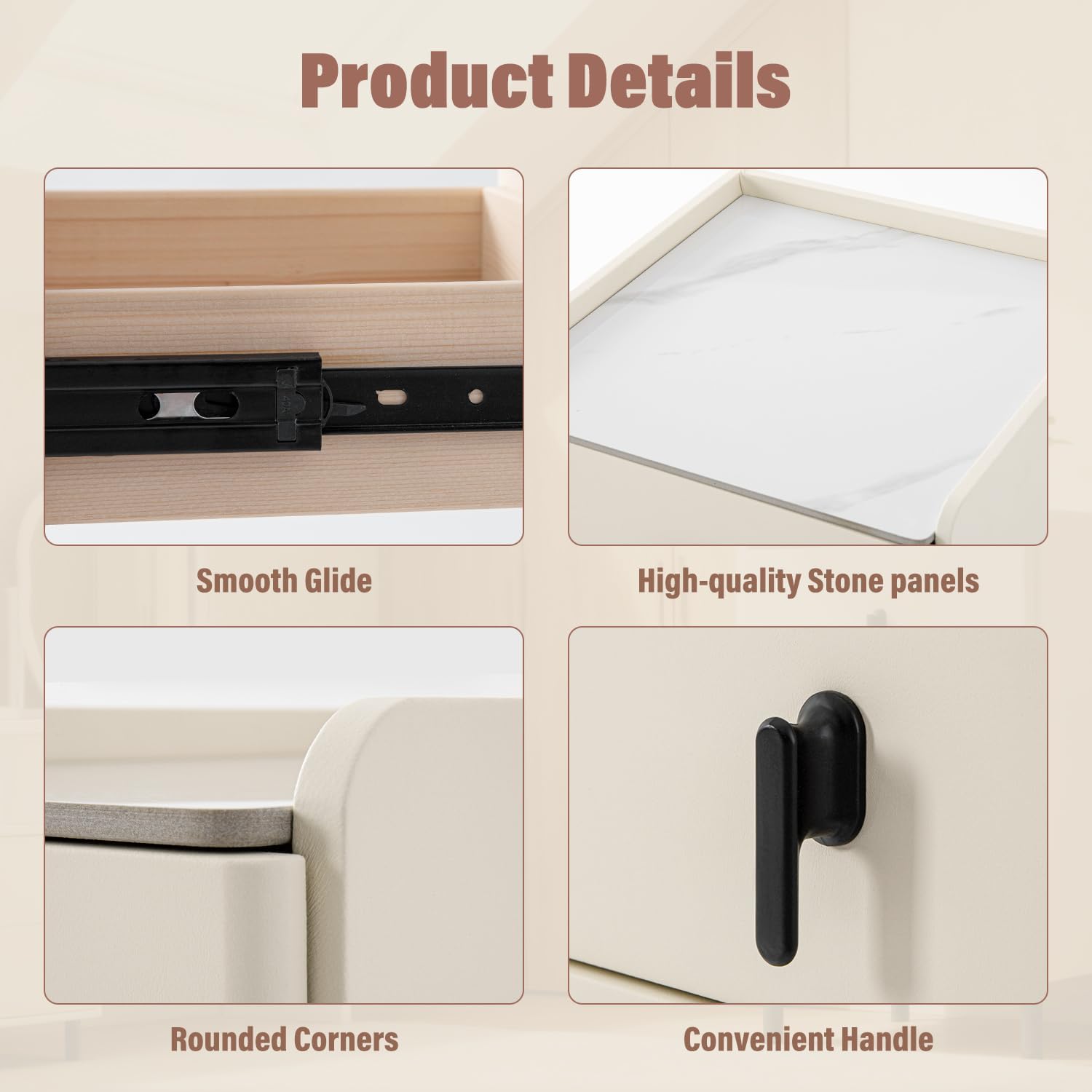 Lamberia Narrow Nightstand with 3 Drawers, Narrow Side Table, Small Bedside Table for Bedroom, Living Room, End Table for Small Space, Cream White，15.8''W x 15.8" D x 23.5" H
