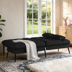 COMHOMA 72″ Futon Sofa Bed, Sleeper Sofa with Adjustable Backrest, Black | Convertible Fabric Futon Couch with Pillows,Upholstered Recliner Lounge,Multi-angle Loveseat,Living Room Furniture
