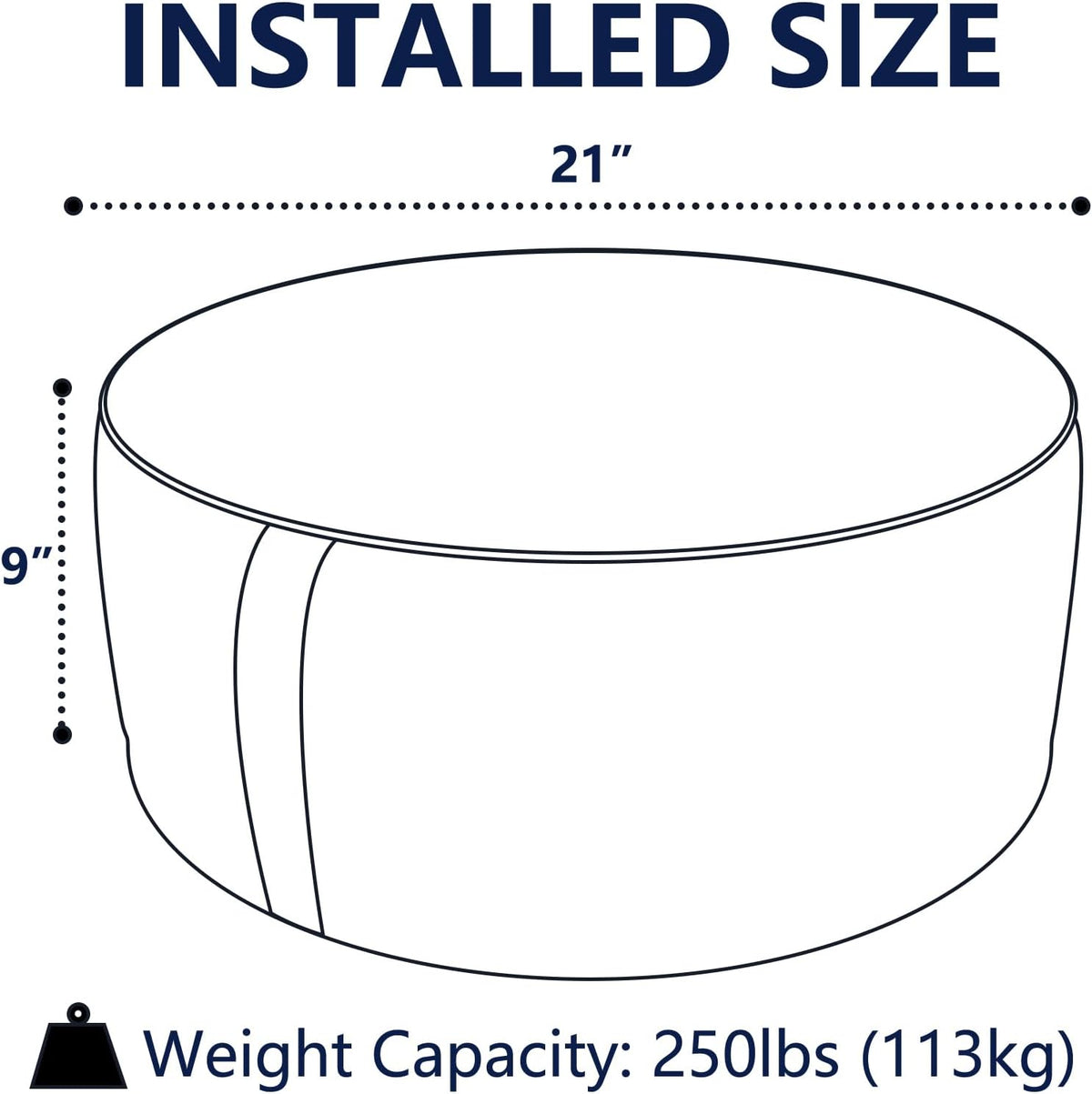 Indoor/Outdoor Inflatable Ottoman D21 x H9 inch, Round Footstool Inflatable Foot Rest Ottoman with Handle, Portable Pouf for Patio, Garden, Camping, Home, Textured Gray