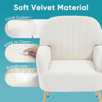 Velvet Accent Chair, Modern Upholstered Single Living Room Chairs with Tufted Back, Cozy Sofa Side Armchair with Metal Legs for Bedroom/Office/Reading Room, Beige