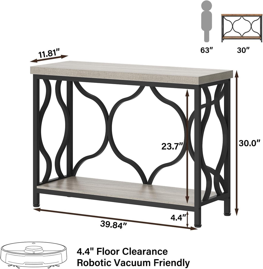IBF Narrow Entryway Table with Storage, Modern Wood Metal Console Sofa Table Behind Couch Tables, Industrial Narrow Hallway Table for Living Room Home Office Foyer Entry Way Entrance, Grey, 39.4 Inch