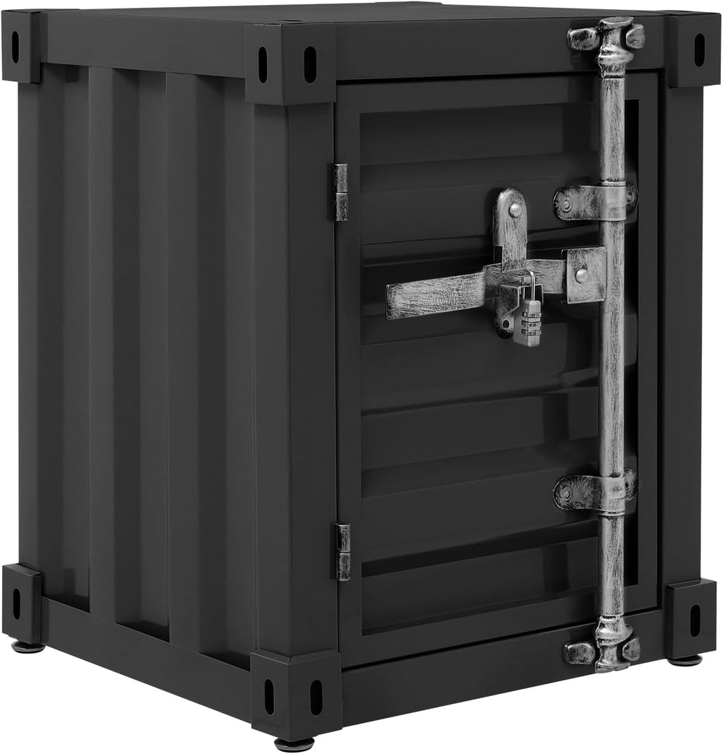 Industrial Style Side Table, Multifunctional Container Cabinet Style Side Table, Up to 22.05lbs, Practical Iron Bedside Tables for Bedroom Living Room Office (Black)
